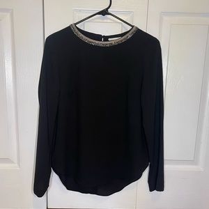 Size 4 H&M Jeweled Neckline Blouse, Black
